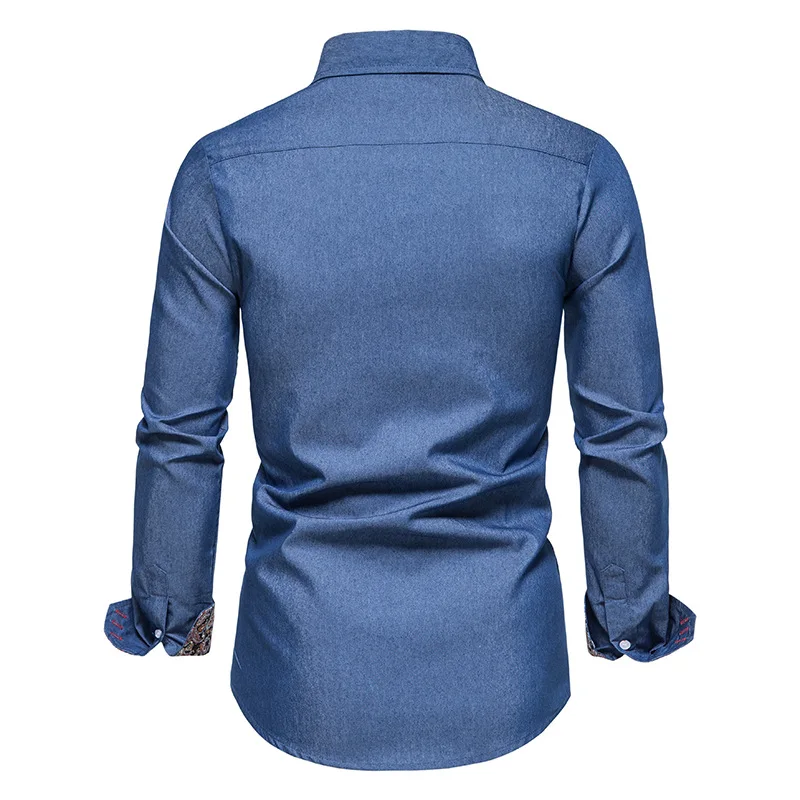 Мужская джинсовая рубашка в ковбойском стиле повседневная приталенная с длинным