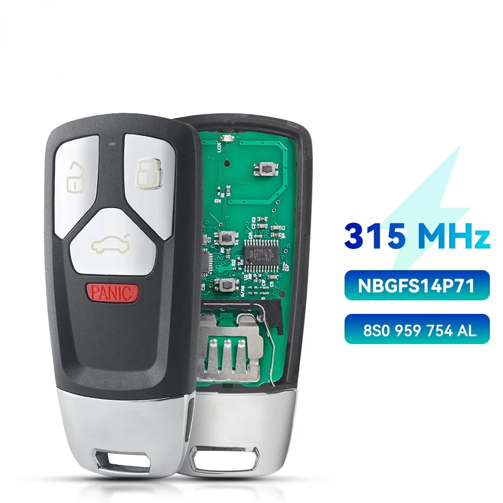 

KEYYOU 3/4 Кнопка 315 433 МГц для Audi TT A4 A5 Q5 Q7 S5 SQ5 2016 2017 2018 2019 умная фотография NBGFS14P71 4M0959754 T