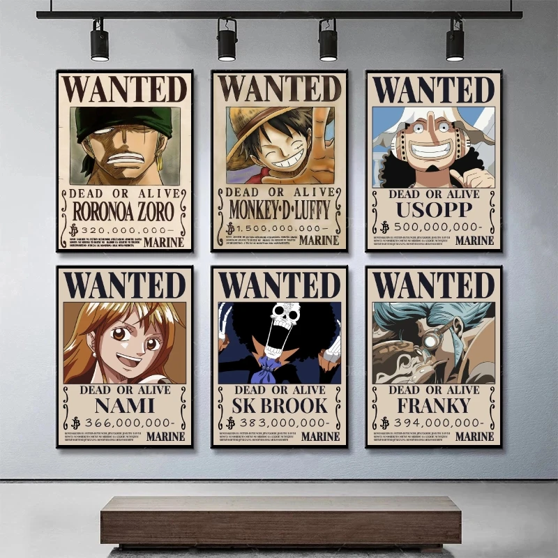 

Print On Canvas Paintings Anime One Piece Luffy Zoro Usopp Bounty Wanted Posters Brook Nami Hd Art Picture Aesthetic Decoration