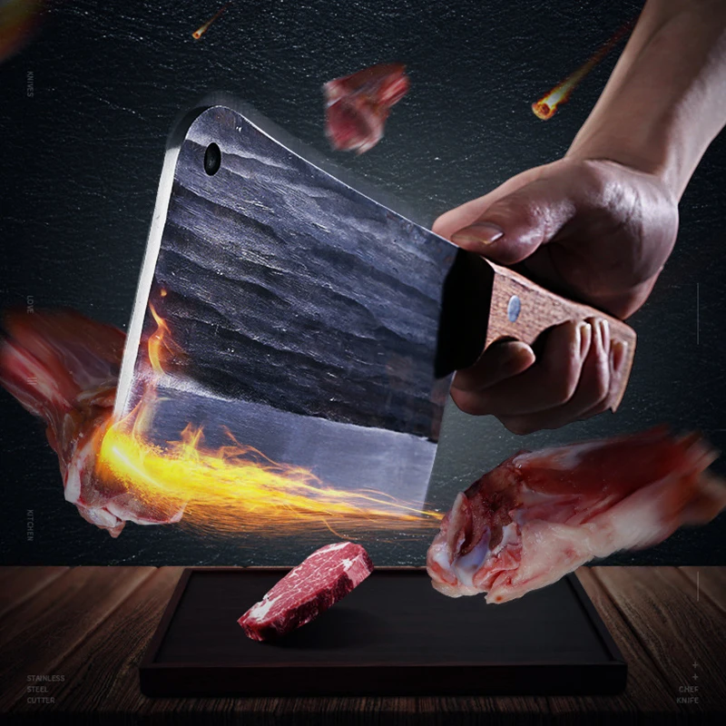 

Tough Household Kitchen Knives Forged Stainless Steel Cutting Bone Cleavers Chef Special Meat Cutting Chef Knives 4.5mm Blade