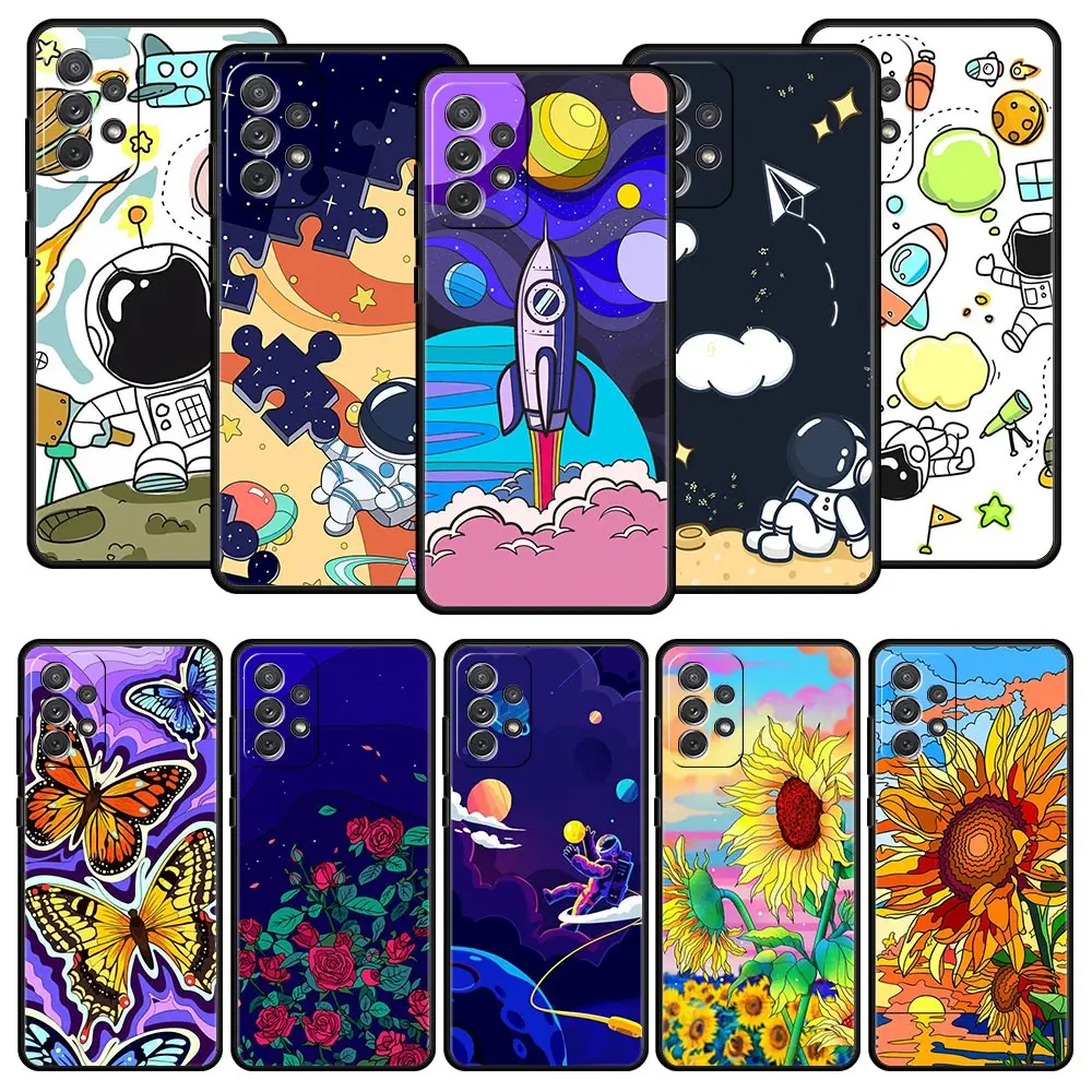 

Astronaut Funda Case For Samsung Galaxy A12 A52 A51 A32 A21s A71 A02s A31 A72 A22 5G A11 Black TPU Phone Tampa