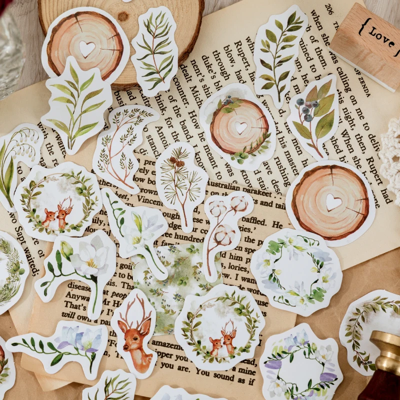 

46Pieces Green Plant Box Stickers Fresh Scrapbook decorative Album DIY booking sealing cotton sika deer handmade phone 4CM
