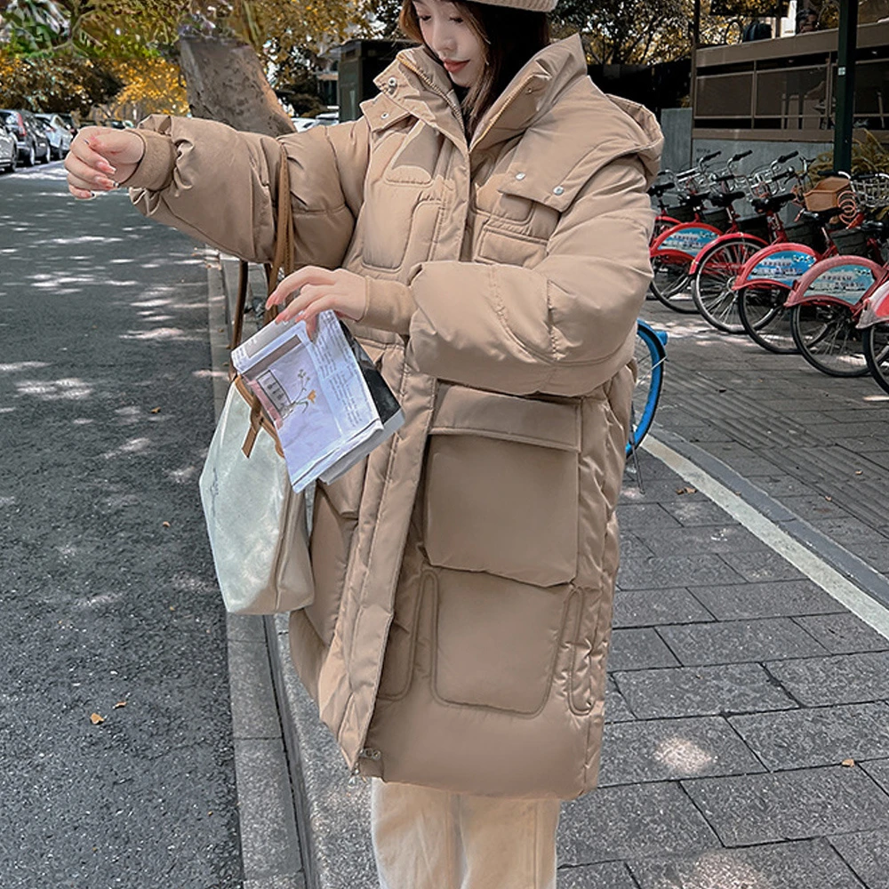 2023 new winter down cotton-padded jacket women's long Korean version of loose and thick bread jacket jacket