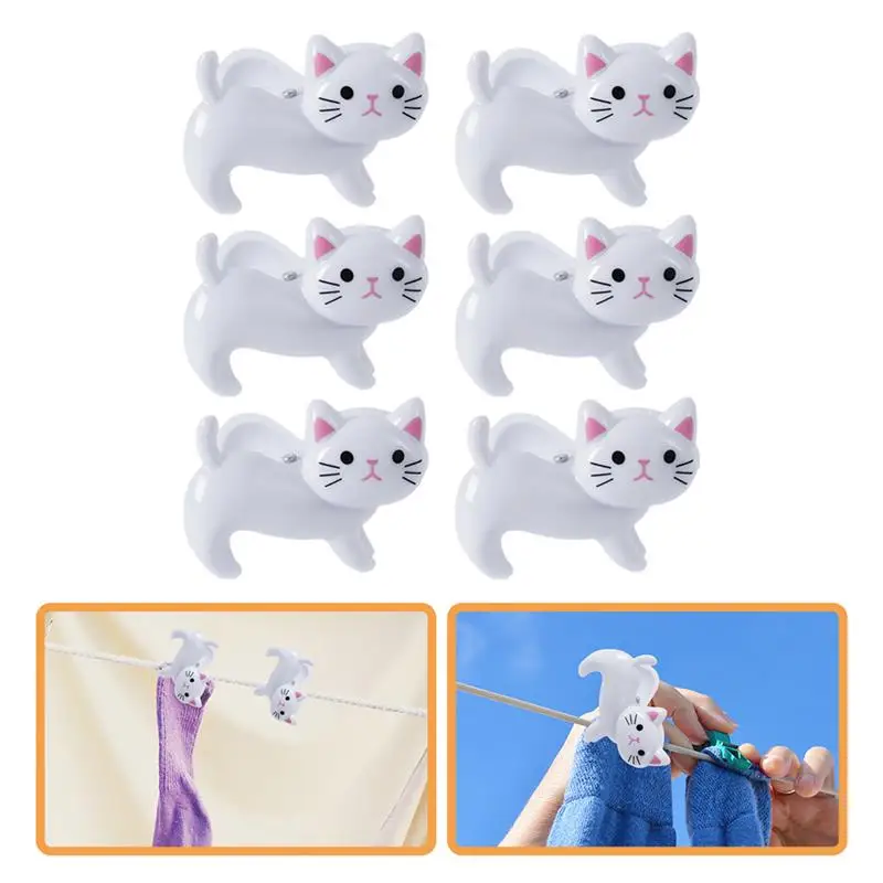 

6pcs Lovely Cat Shaped Clothes Pegs Windproof Clothespins Iron Laundry Pegs for Home