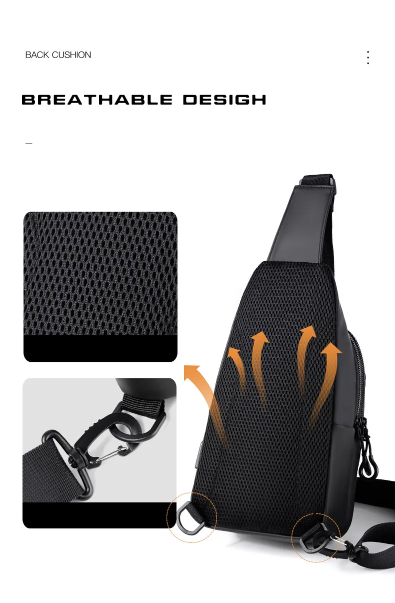 New Fashion Chest Bag Men's Crossbody Bag Waterproof Shoulder Bags with USB Charging Short Trip For Male Travel Pack bag  bolsas