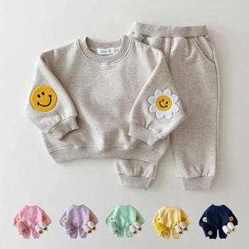 Winter Warm Baby Girl Boy Clothes Set Embroidery Thicken Fleece Sweatshirt + Pant Baby Boy Tracksuit Toddler Girl Clothes Korea 1