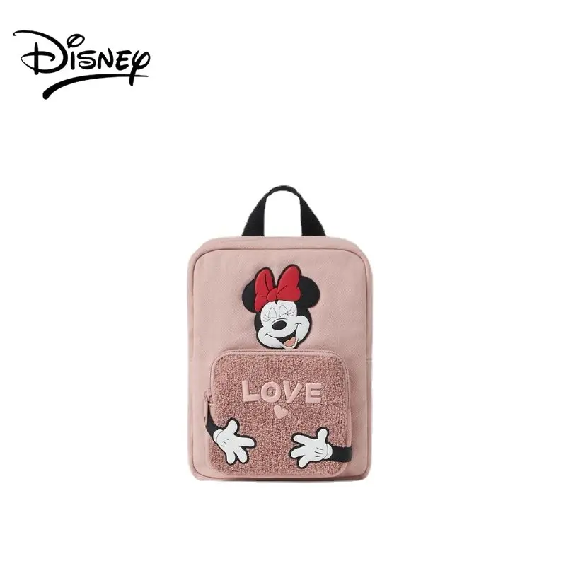 Disney Mickey Mouse Shoulder Backpack for Girls Children Color Cotton Twill Canvas Embroidery Love Minnie Cartoon Pattern