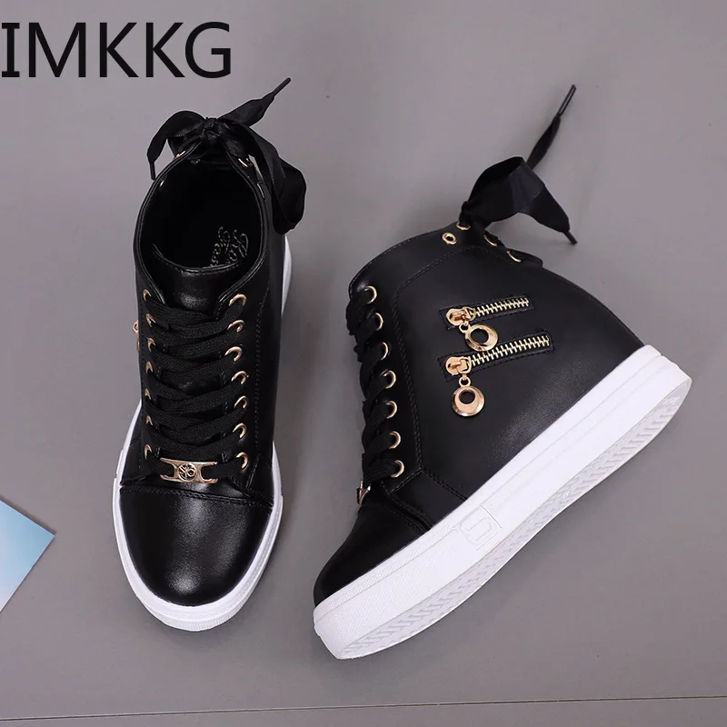 Women Sneakers 2021 Casual Shoes Zipper Height Increasing Breathable High Top Walking Flats Trainers Y10284 | Обувь