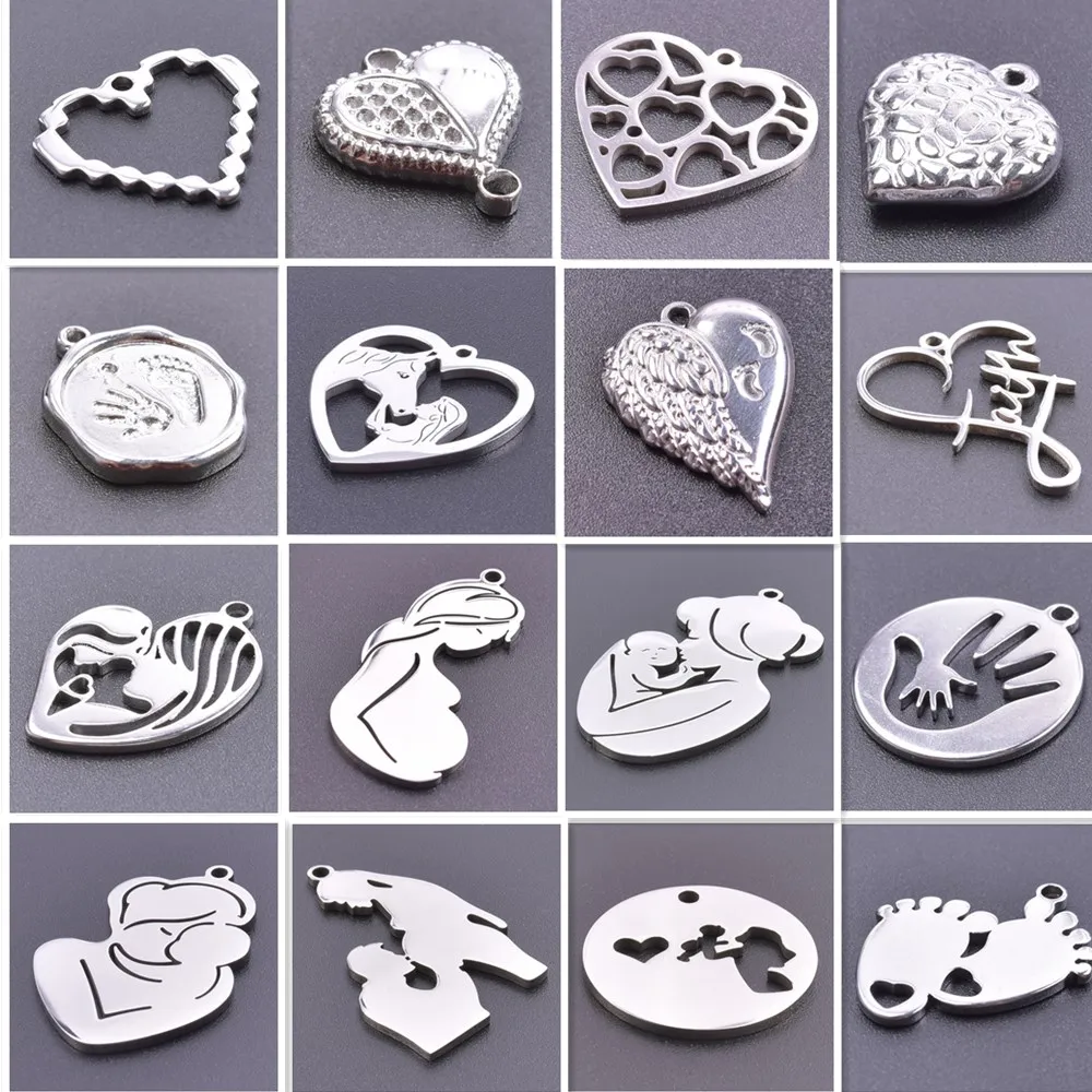 

Parent-Child Hearts Pendants Jewelry Making Supplies Hand Print Stainless Steel Charm Women Pendant DIY Mother's Day Accessories
