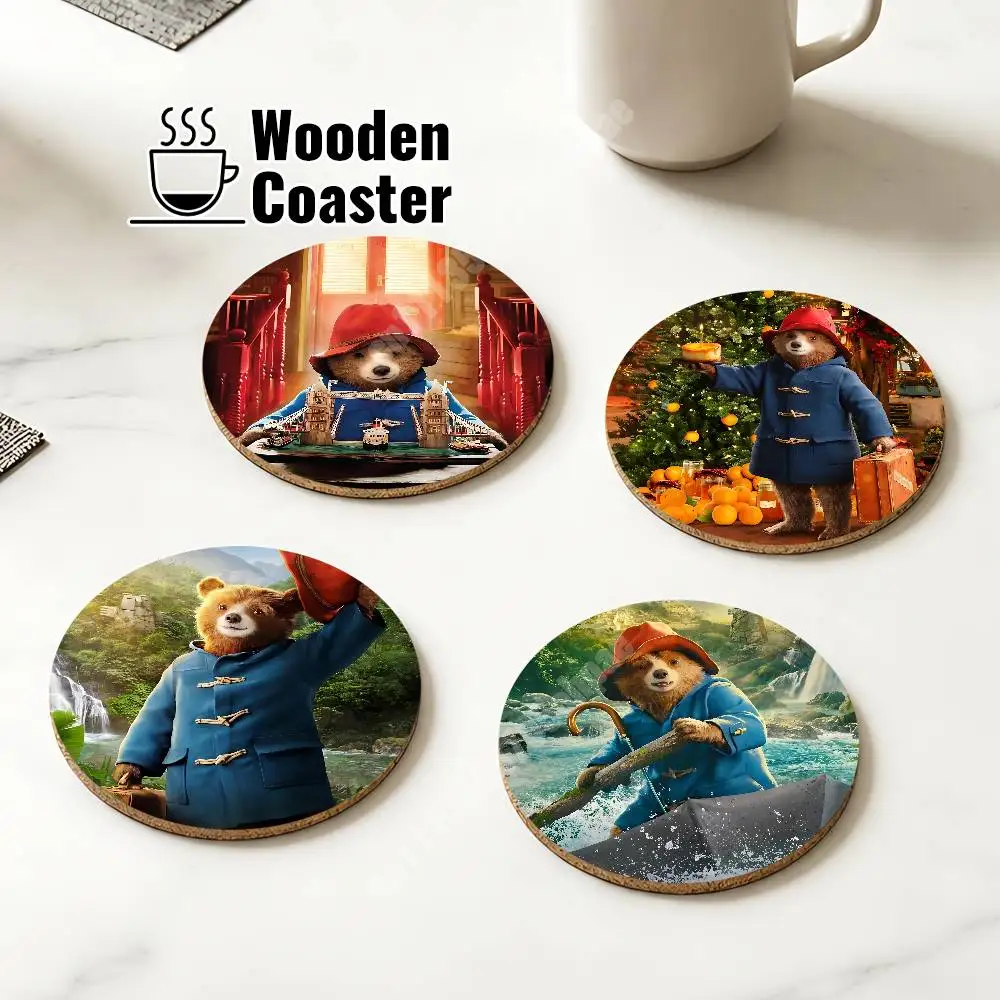 Фото Деревянная подставка для чашек P-Padd1ngton-S Bear Movie для капучино, водки, сока, воды, для цветочного магазина №1