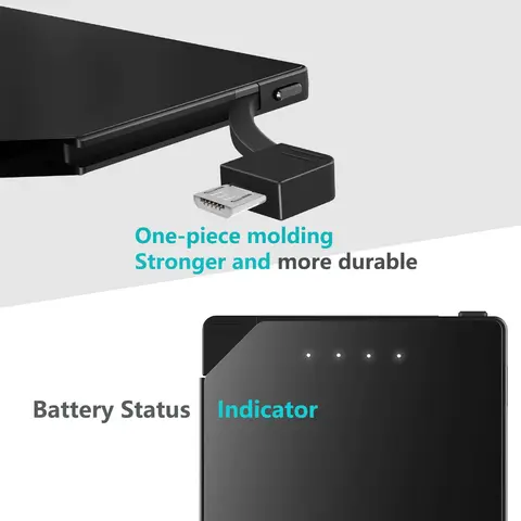 Внешний мини-аккумулятор TNTOR, портативный ультратонкий внешний мини-аккумулятор 6 мм, 5000 мАч, быстрая зарядка, Встроенный кабель, подходит для iPhone, Xiaomi