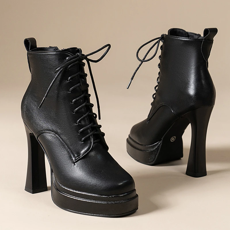 Женские ботильоны на высоком каблуке массивная обувь платформе трендовые