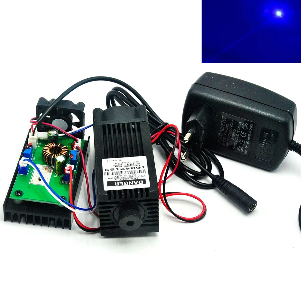 Focusable 450nm 4W Blue Laser Diode Module Focus Dot 4000mw Lights With 12V Power Adapter