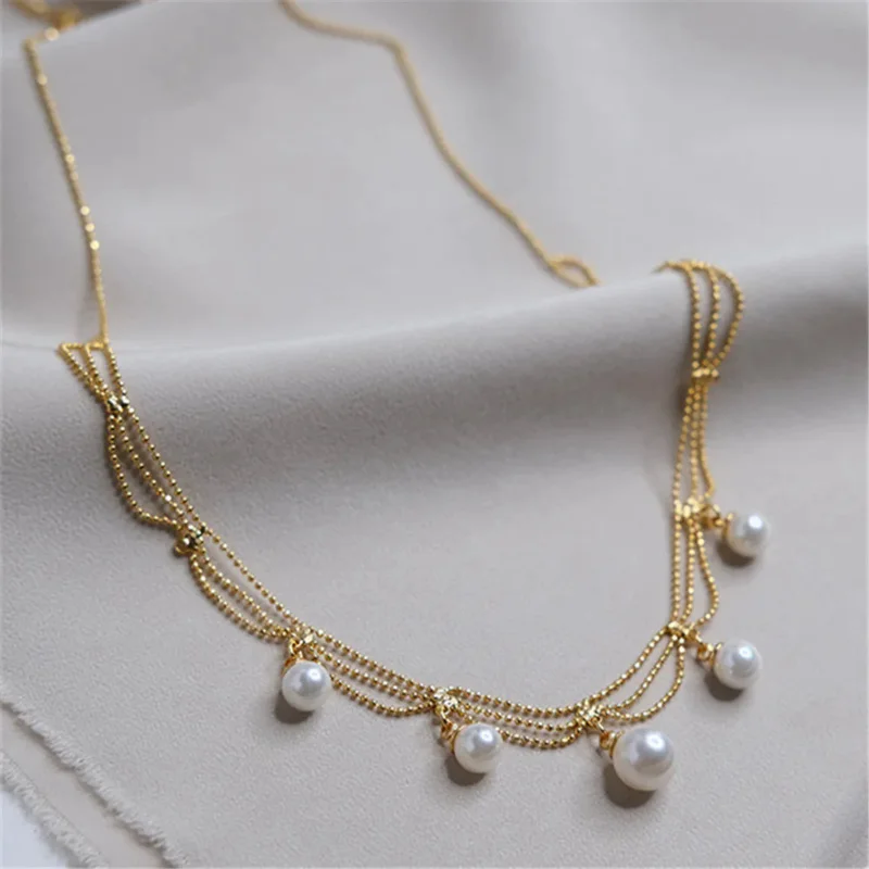 

Five Pearls Charm Lace Necklace Temperament Ladies Romantic Clavicle Chain Women Luxury Fine Jewelry Lovely Birthday Gift