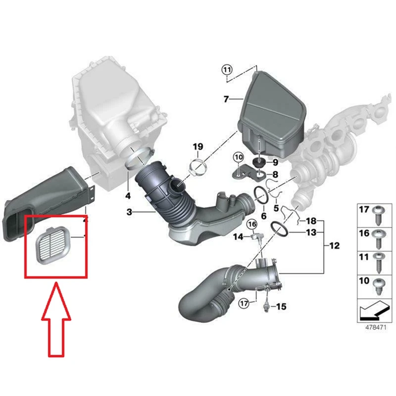 Воздухозаборник двигателя Шланг решетка воздуховода аксессуары 13718635091 для BMW- X3