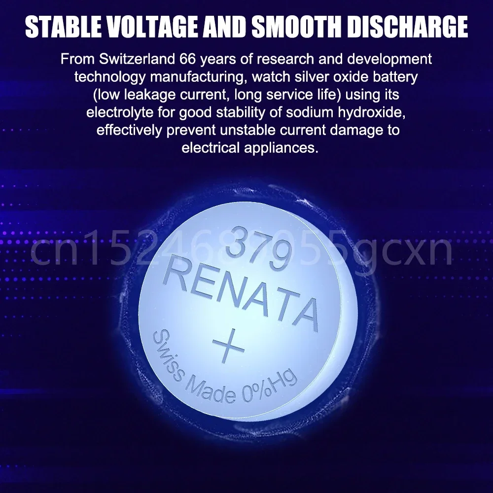 Фото Оригинальный RENATA 379 SR521SW 1,55 В оксид серебра для часов, пульт дистанционного управления, калькулятор, игрушки AG0 D379 V379, кнопочный элемент №4