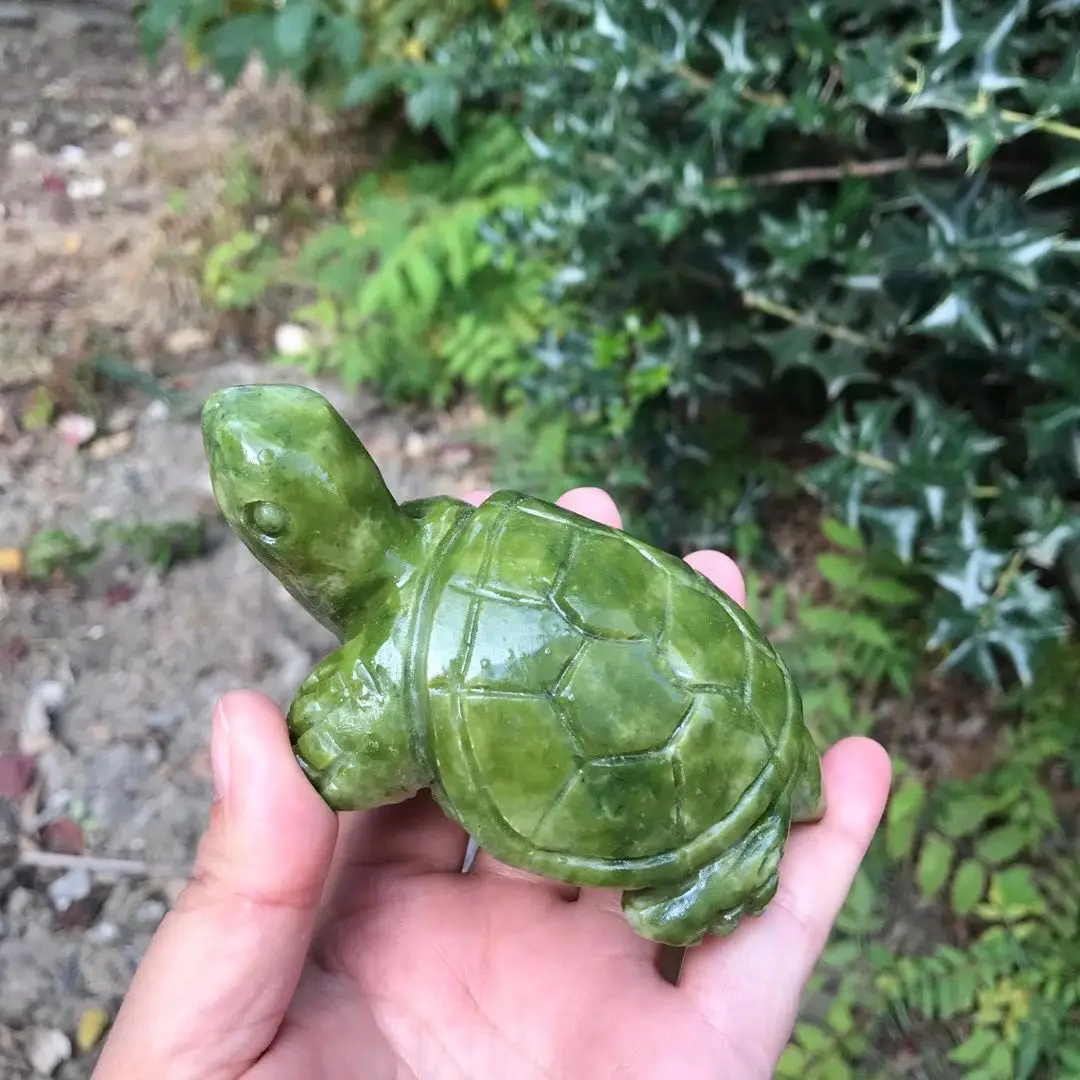 Натуральный камень Hsiuyen, Нефритовый кристалл, ручная работа, резная черепаха, зеленая Нефритовая черепаха, модная резная фигурка животного ручной работы, подарки, 1 шт.