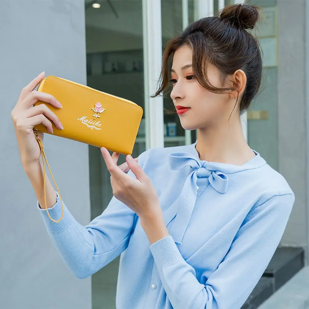 

Large Simple Rose Flower Zipper Shopping Pattern Women's Coin Purse Leaf Solid Color Holders Korean Style Wallet