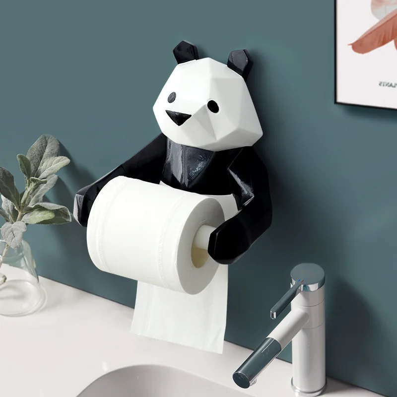 

Nordic Panda Paper Towel Rack Kitchen Bathroom Toilet Household Toilet Paper Rack Hole Free Wall Mounted Paper Roll Rack