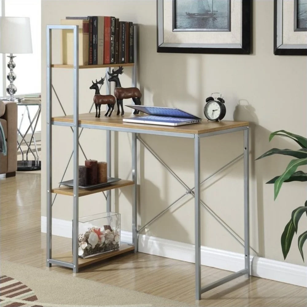 

Офисная Рабочая станция с полками, искусственная дубовая белая настольная рабочая станция, офисный стол, Рабочий стол