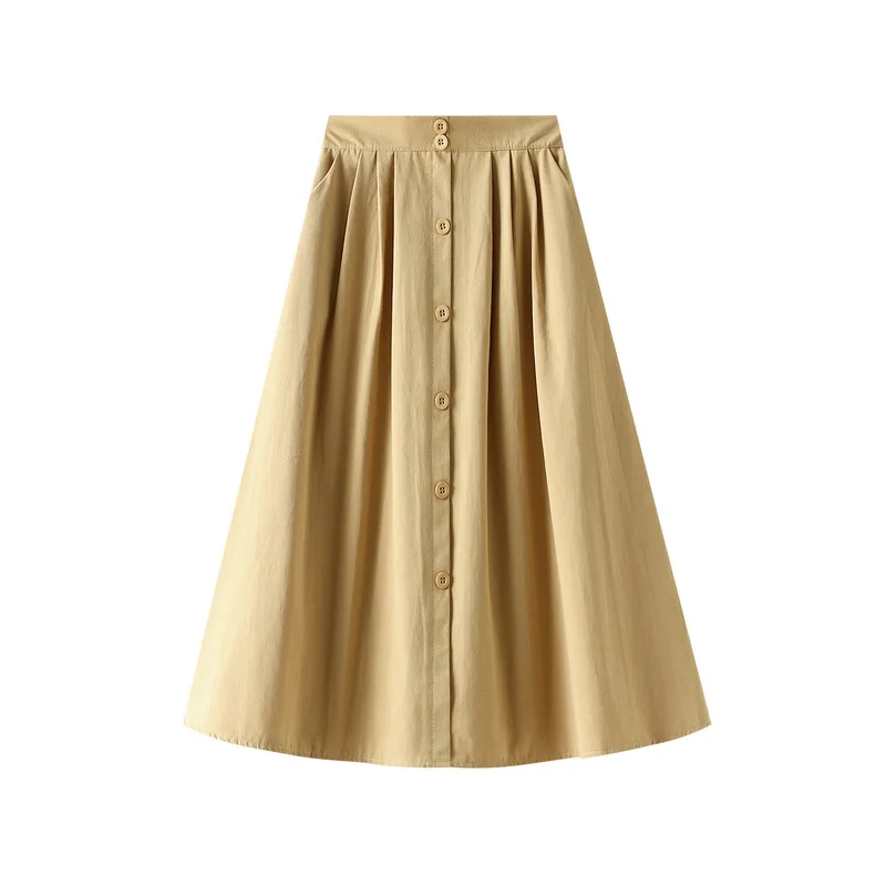 Solid Color Women Korean Style Single-breasted Skirt Female Pink White Spring Summer High Waist Pleated Skirt Lady