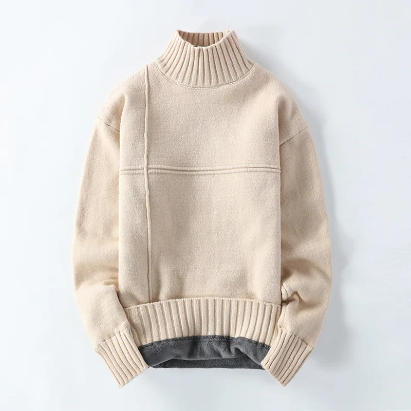 

Fashion 2022 Winter New Plush Thickened Men's Half High Neck Solid Color Pullover Sweater One Hair Substitute Knit Sweater