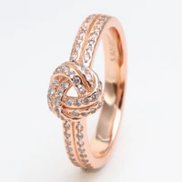 authentic 925 sterling silver rose gold love knot with crystal ring for women wedding party gift europe pandora jewelry