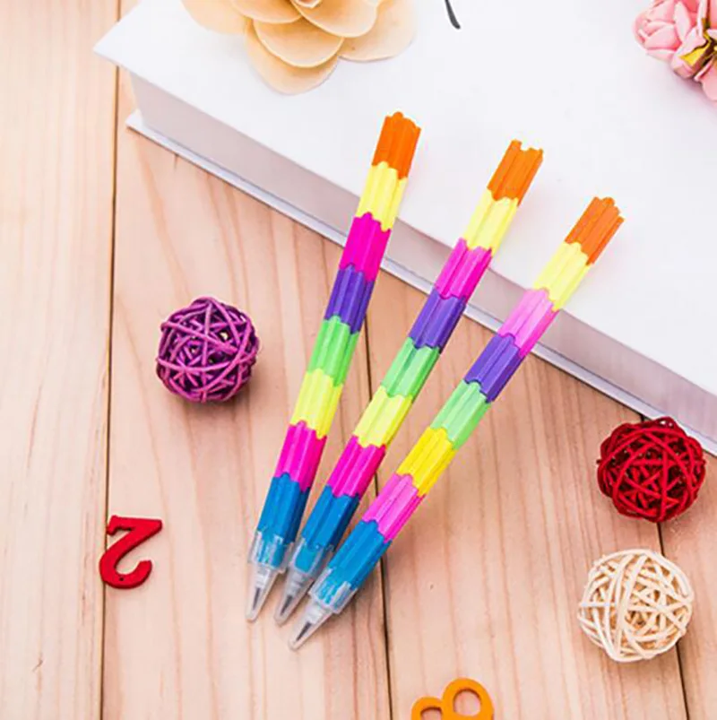 

4pcs Stacker Swap Pencils Building Block Non-Sharpening Pencil Bullet pencil For Kids Gifts 14cm Colorful Wooden pens