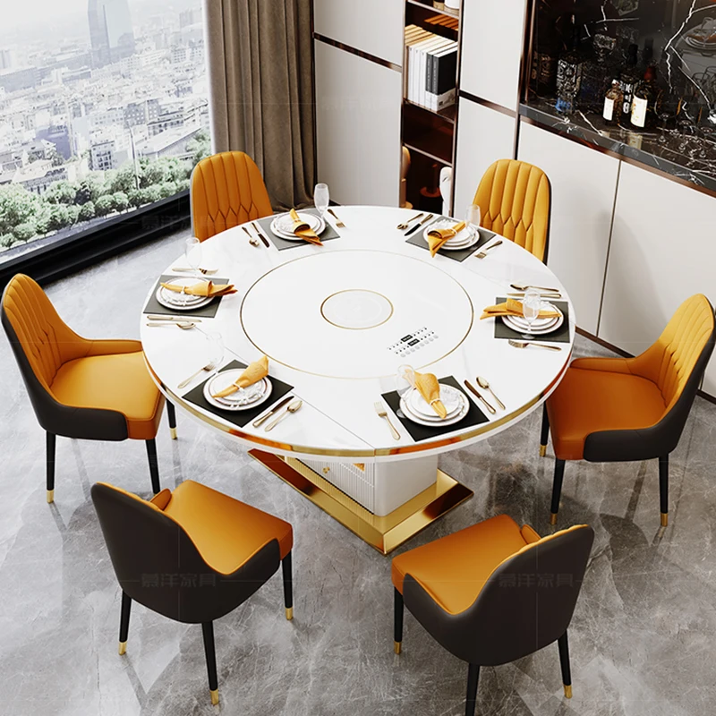 

Center Round Dining Tables Coffee Set Extendable End Dining Table Modern Turntable Smart Esstische Apartment Furniture WSW35XP