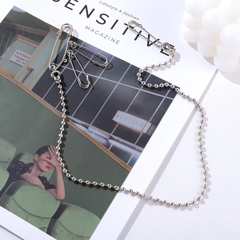 

Punk Pendant Double Pin Clip Chain Brooch Japan Korea For Men Women Street Ins Long Metal Chest Chain Brooch Trendy Accessories