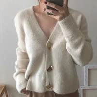 autumn winter new golden button single breasted mohair sweater women cardigans sweaters khaki casual female warm knitted elegant