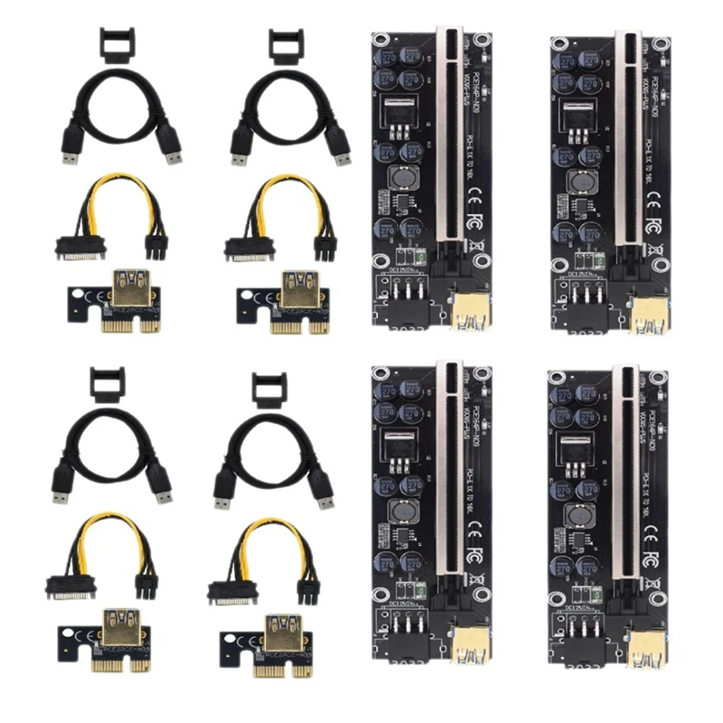

4Pack VER009S PCI-E Riser Card Pcie 1X To 16X USB 3.0 Cable Graphics Expansion For Bitcoin GPU Mining Power Supply