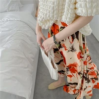 skirt woman fashion 2022 real shot summer new retro flower oil painting temperament all match large skirt hem female skirt