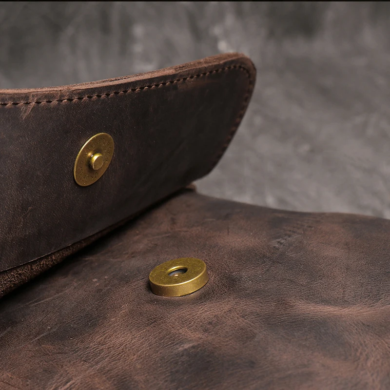 Genuine Leather Daily Casual Shoulder Bag for Men Small Dark Brown Vintage Messenger Bag Men's New Fashion Design Sling Bags images - 6