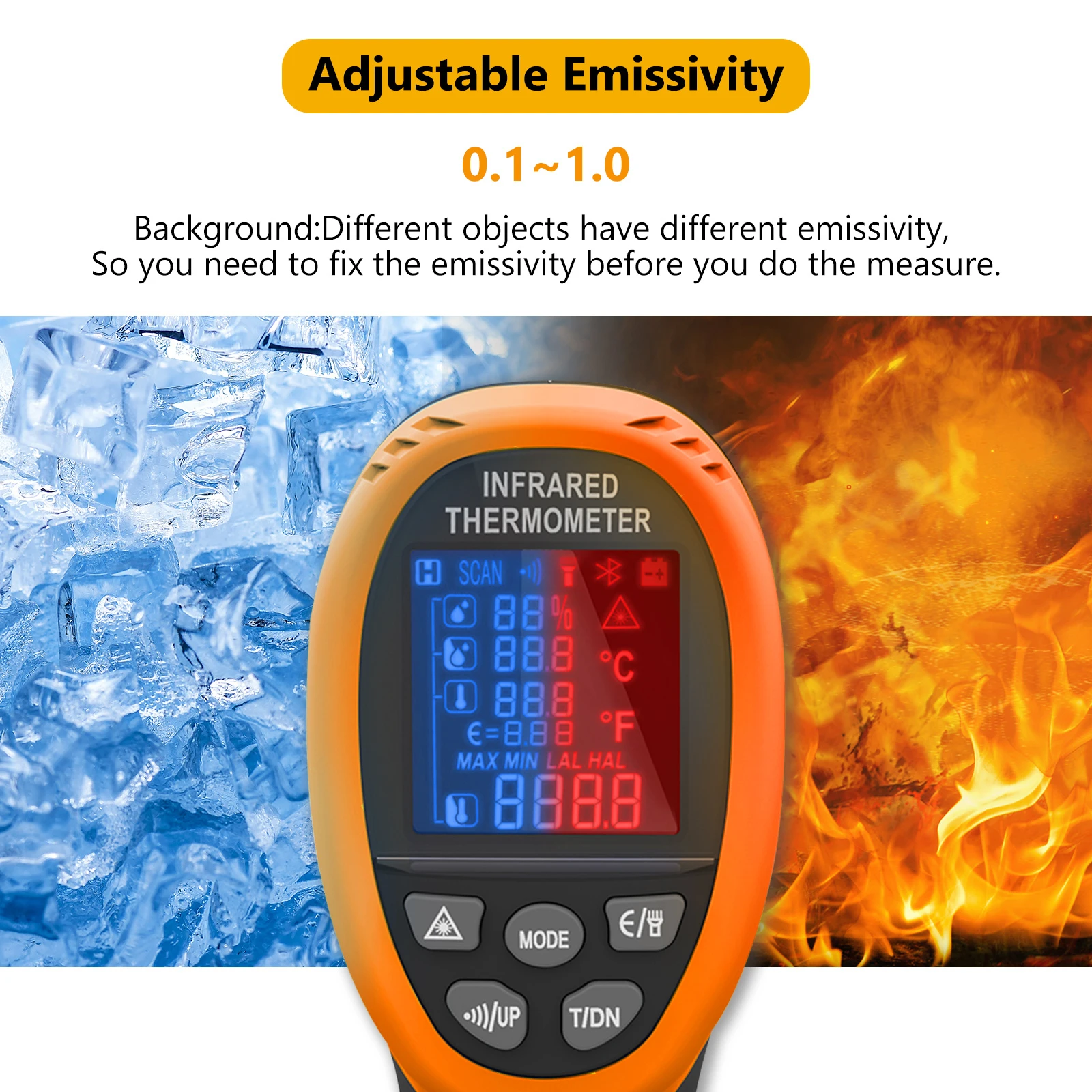 Фото Двойной лазерный инфракрасный термометр-пистолет-50 ℃ ~800 ℃   (-58 ℉ ~1472 ℉ ) Бесконтактный цифровой температурный пистолет с регулируемой передачей Frequ №2