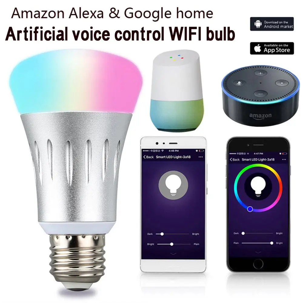 

Energy-saving Lamp Wireless WiFi Smart Light Bulb Remote Voice Control Light Led Lamp Compatible with Alexa Home RGBW