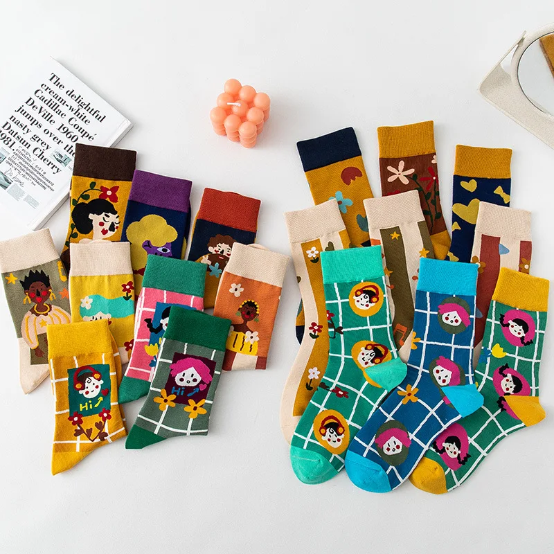 Autumn Ladies Stockings 10 Pairs Cartoon Funny Socks Ladies Women Socks Fall Socks Woman Cute Kawaii Painting