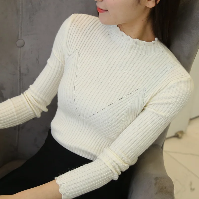 

2022 New 2022 Autumn Winter Long Sleeve Knitted Sweater Women Casual Laciness Mock Neck Tight Fit Pullover Slim Jumper Tops