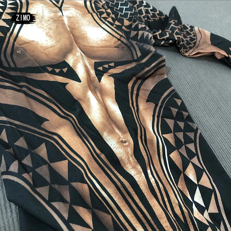 fashion print tattoo Muscle Male Costume Sexy Skinny Lingerie Jumpsuit Clothes Adult Men stage dance nightclub performance rave |