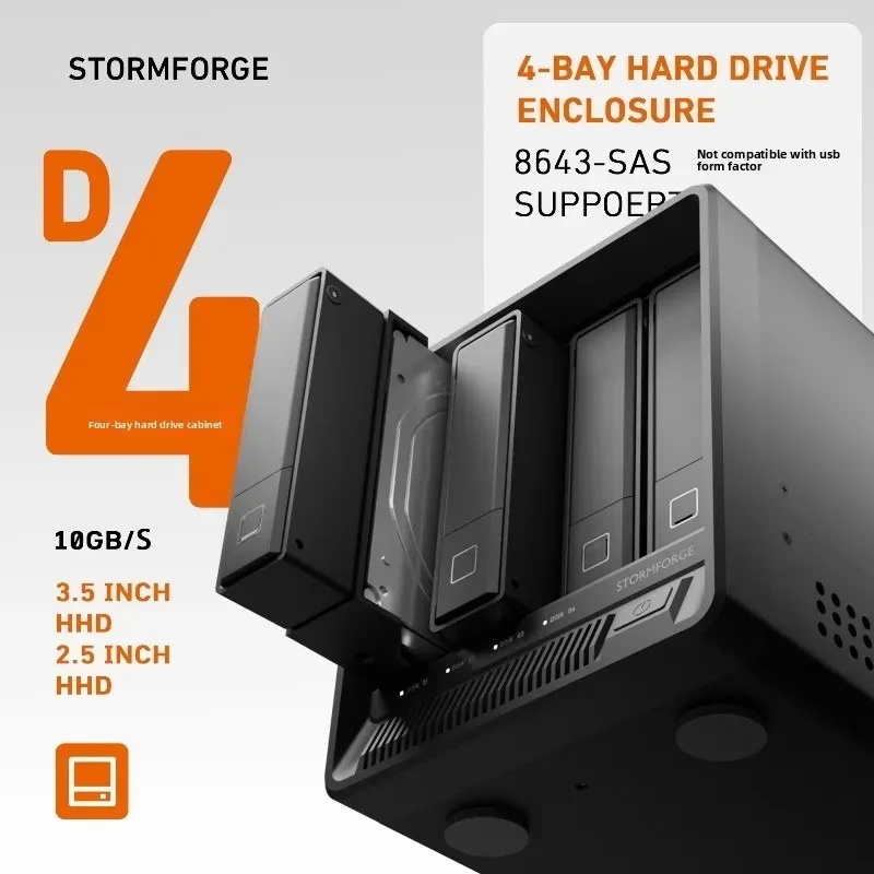 Фото Корпус для жестких дисков StormForge D4 с 4 отсеками USB-C 10 Гбит/с – ASM2074+1153E, независимые диски, без сбоев, для NAS/ПК/Mac №4
