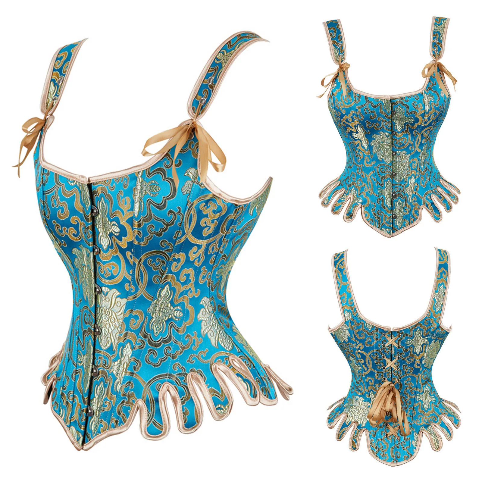 

Women Elegant Vintage U Neck Shoulder Strap Drawstring Slimming Belt Waist Cincher Bodysuit Full Bodysuit Lingerie for Women