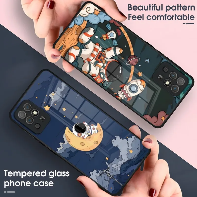 

Astronaut Phone Case Glass For Oppo A Reno4 4G 5G 4SE 5F 15 FindX3 Pro X5 K 7 9 S O6 Z O7 7SE 94 95 54 55 57 92S 93S