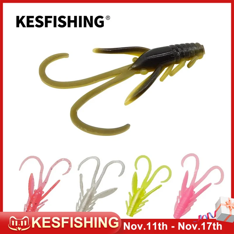 

KESFISHING Fishing Lures Shrimp HOG 40 45mm Perch Leurre Souple Injection of Scent and Salts Soft Baits Ice fish Free Shipping