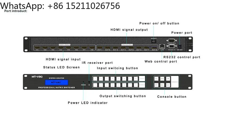 Фото Матричный видеопереключатель HDMI 4K 8x8, MT-ViKI ADI HDMI Matrix 8 входов 8 выходов, доступен для конфигураций 4x4, 8x8, 8x16, 16x16, 32x32, 36x36, 72x72 №3