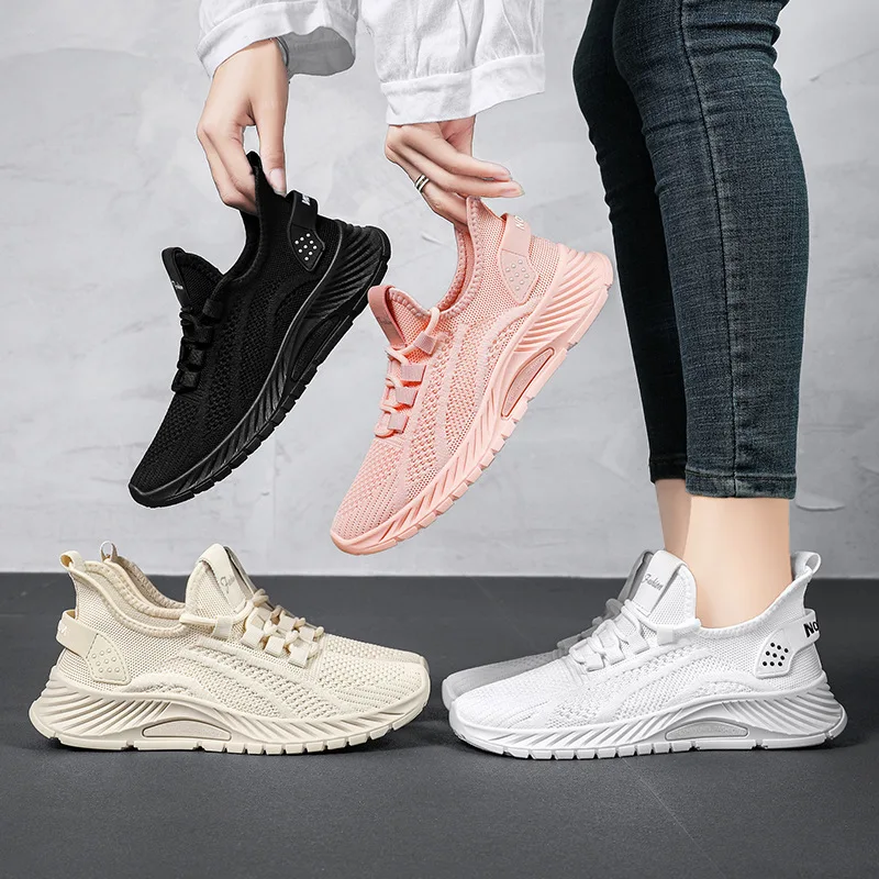 Shoes Women's Spring and Summer New Fashion Leisure Sports Shoes Wholesale Breathable Trend Net Flying Woven Sports Women Shoes