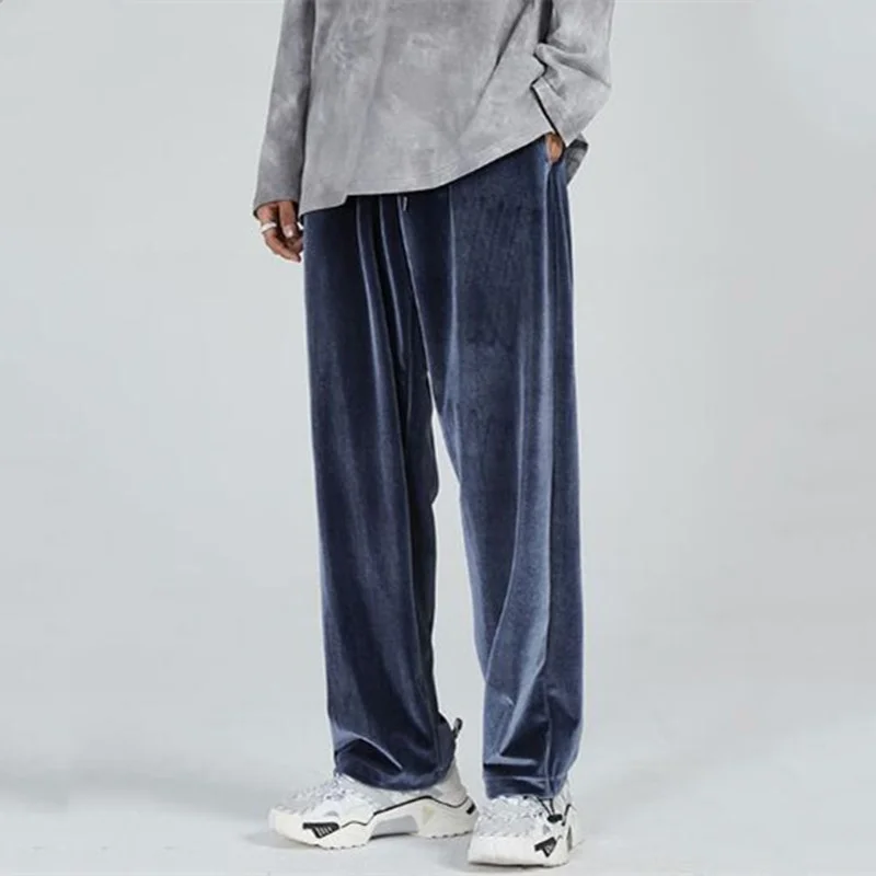 

Sprin Wide-le velour pants Men's Fasion Casual Streetwear Loose ip-op Strait velvet Trousers Plus size M-7XL Pants
