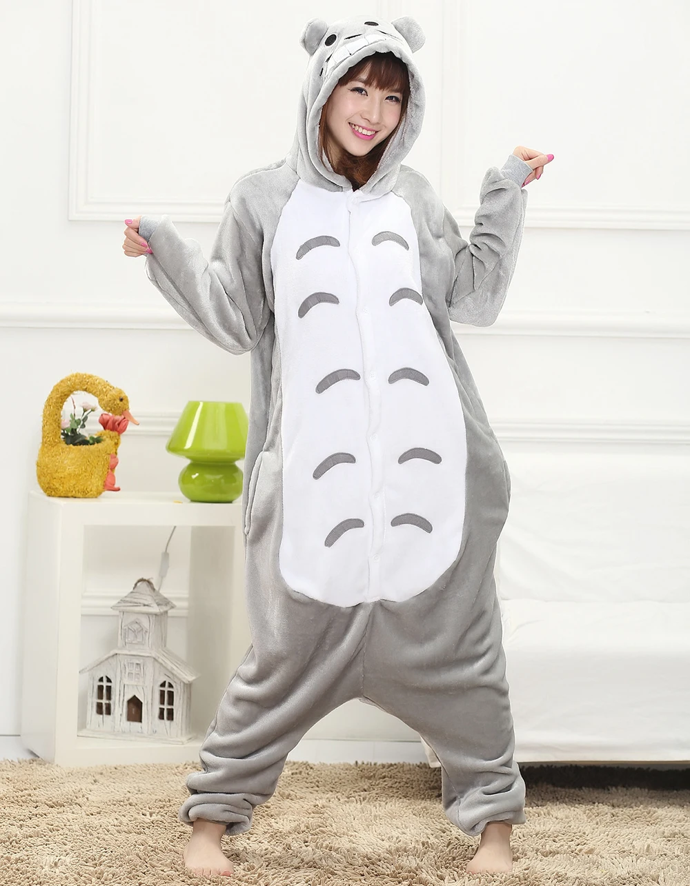 Adult Gray Totoro Onesie Plush Animal Pajamas One Piece Christmas Cosplay Costume Party Wear for Women and Men Overalls Jumpsuit