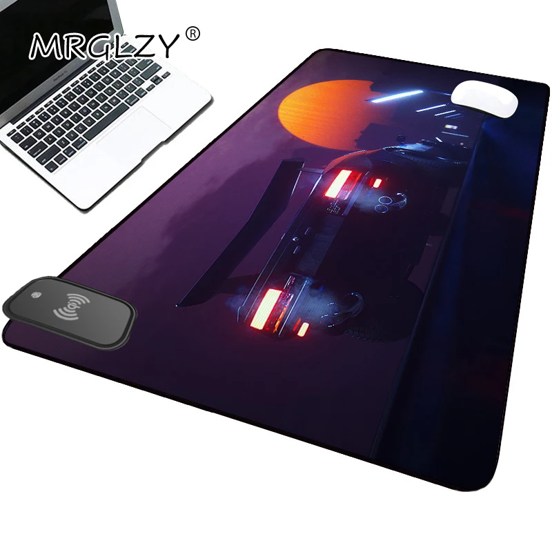 

Vaporwave Wireless Charging Mousepad Car Night Scenery Palm Trees Rgb Mousepad Silicone Mat Office Desk Accessories Gamer Rug