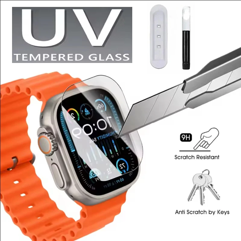Фото Защитная пленка из закаленного стекла с УФ-клеем для Apple Watch 46, 44, 45, 41, 42, 40 мм, для серий IWatch 11, 10, 9, 41 мм, 40 мм, 45 мм, 46 мм, 44 мм №1