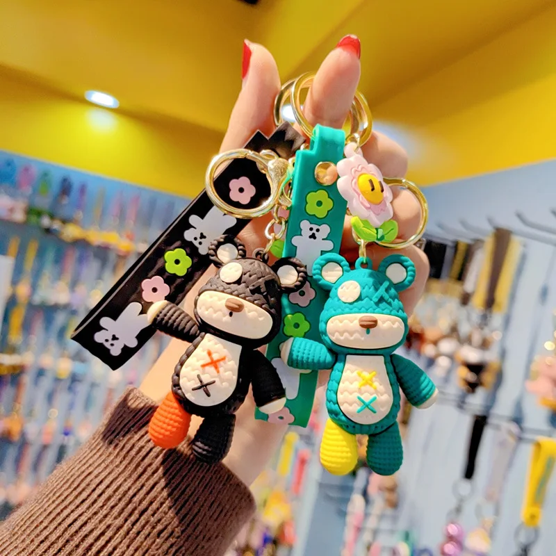 

Брелок для ключей, смешной мультяшный механический медведь в стиле панк, с кулоном в виде половины черепа, тела, робота, модная подвеска для ...